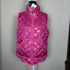 NWT Simply Southern Elephant Quilted Puffer Vest Size S Pink & Gold Full Zip